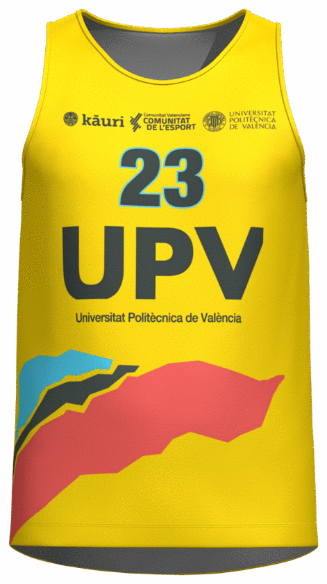 Camiseta de tirantes de voleibol amarilla de la Universitat Politècnica de València.